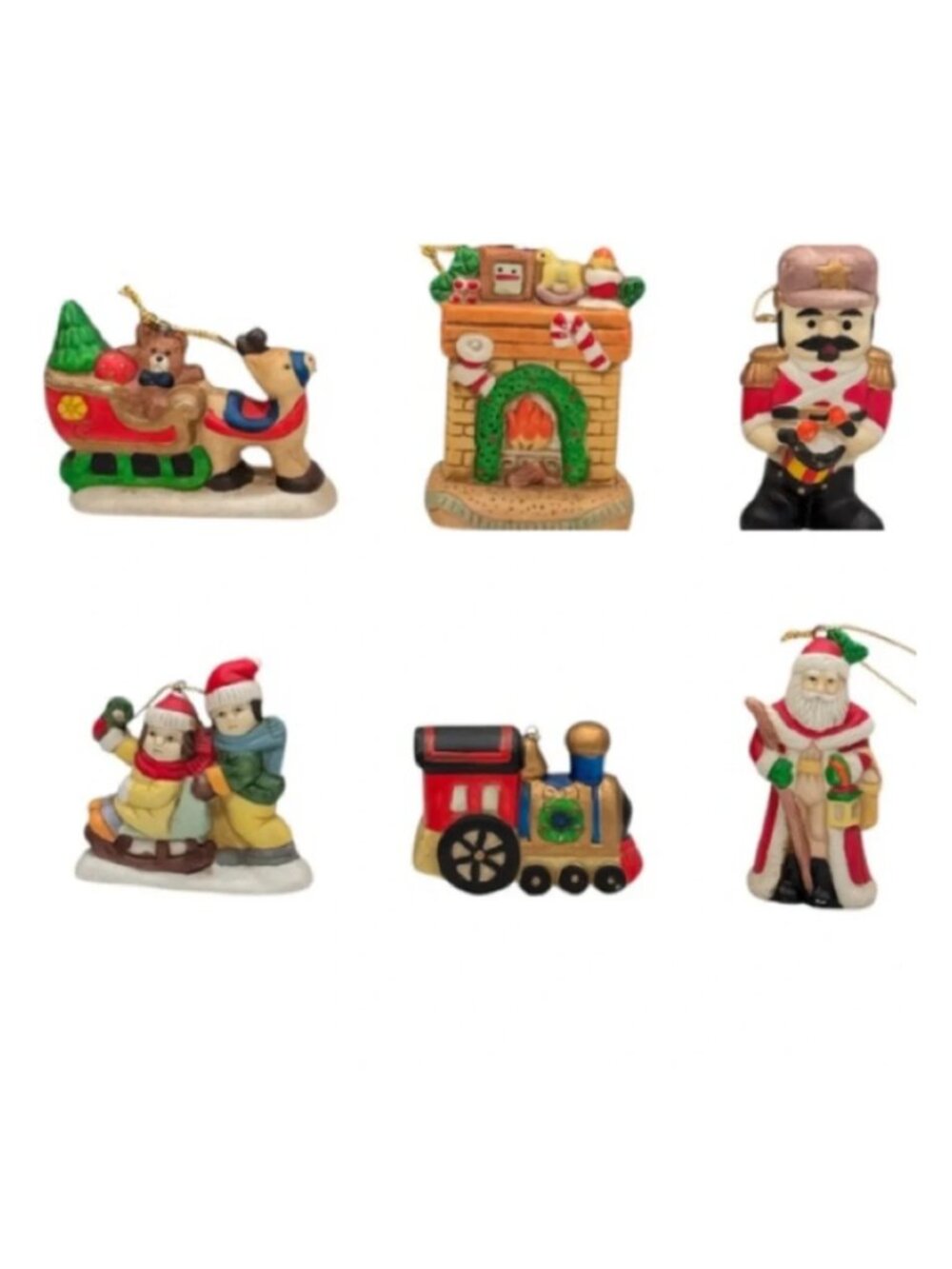 Retro Christmas Villages Ceramic Xmas Hanging Tree Ornaments Set of 6